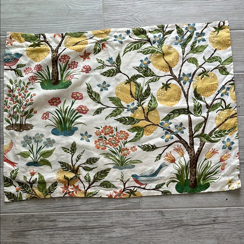 Pottery Barn 2 Jocelyn bird lemon floral pillow shams linen cotton Standard